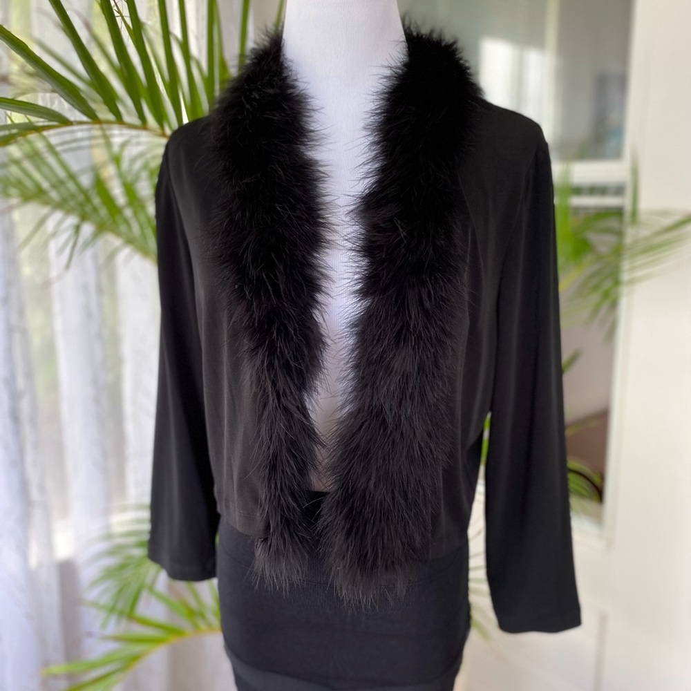 Calvin Klein Feathered Collar Cardigan - Picture 1 of 9